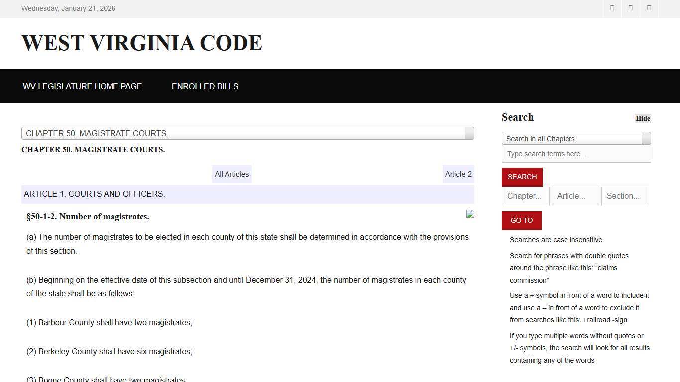 West Virginia Code | §50-1-2